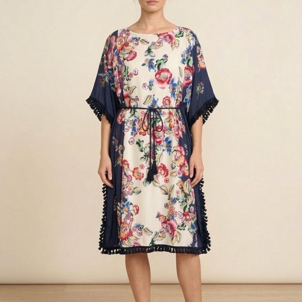 Johnny Was Red and Blue Floral dress